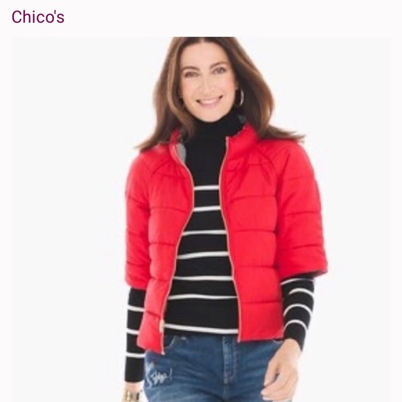 Chico's Crop Sleeve Puffer Jacket - Picture 1 of 6